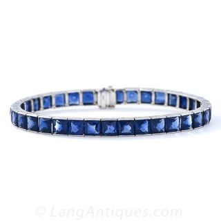 Art Deco French-Cut Sapphire Line Bracelet