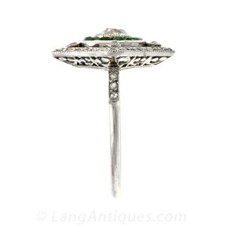 Art Deco French Diamond Ring with Emeralds
