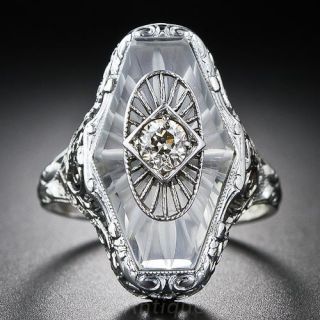 Art Deco Frosted Crystal and Diamond Dinner Ring