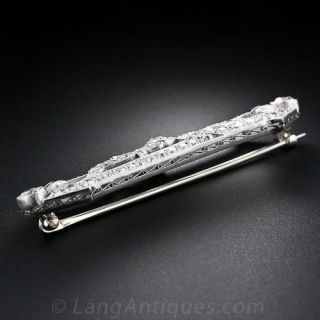 Art Deco Frosted Crystal, Diamond and Sapphire Bar Pin