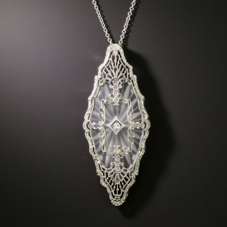 Art Deco Frosted Quartz Crystal and Diamond Pendant - 3