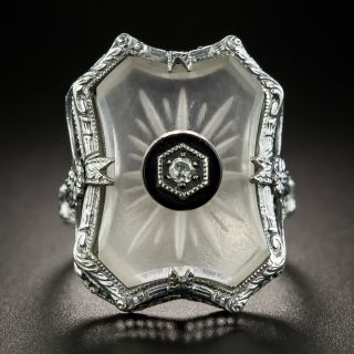 Art Deco Frosted Quartz Diamond Dinner Ring  - 2