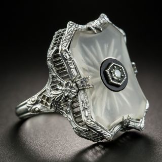 Art Deco Frosted Quartz Diamond Dinner Ring 