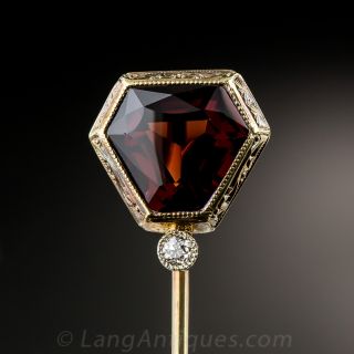Art Deco Garnet and Diamond Stickpin