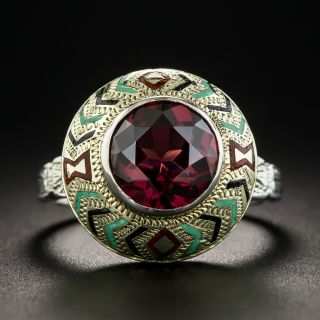 Art Deco Garnet Enamel Ring  - 1