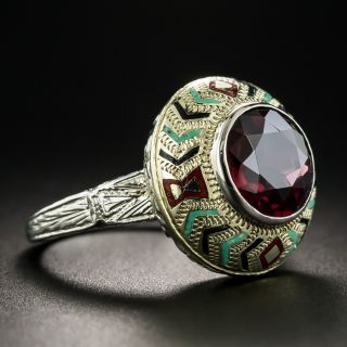 Art Deco Garnet Enamel Ring 