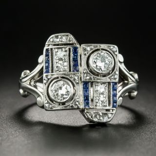 Art Deco Geometric Diamond And Calibre Sapphire Ring - 3