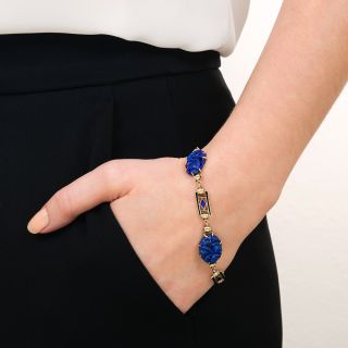 Art Deco Geometric Enamel and Carved Lapis Bracelet by Richardson & Co