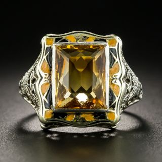 Art Deco Golden Citrine and Enamel Ring - 2