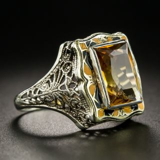 Art Deco Golden Citrine and Enamel Ring