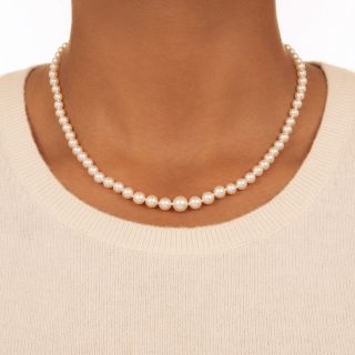 Art Deco Graduated Pearl Necklace with Diamond Clasp