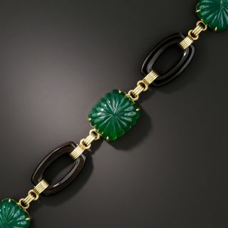 Art Deco Green Chalcedony and Black Onyx Link Bracelet - 3