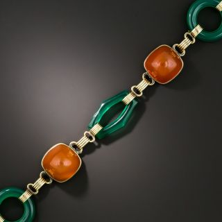 Art Deco Green Chalcedony and Carnelian Bracelet - 3