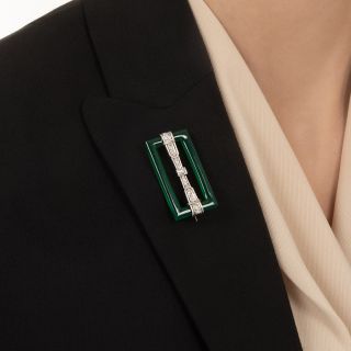 Art Deco Green Chalcedony and Diamond Buckle Brooch