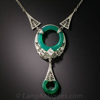 Art Deco Green Chalcedony Necklace