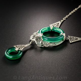 Art Deco Green Chalcedony Necklace