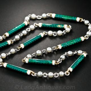 Art Deco Green Enamel and Seed Pearl Chain