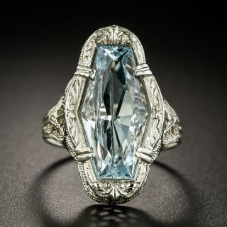 Art Deco Hexagonal Aquamarine Filigree Ring - 2