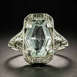 Art Deco Hexagonal Aquamarine Filigree Ring - 2