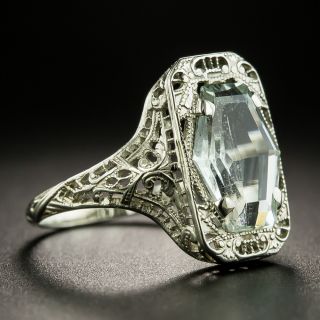 Art Deco Hexagonal Aquamarine Filigree Ring