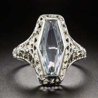 Art Deco Hexagonal Aquamarine Ring - 3