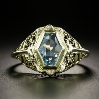 Art Deco Hexagonal-Cut Aquamarine Filigree Ring - 2