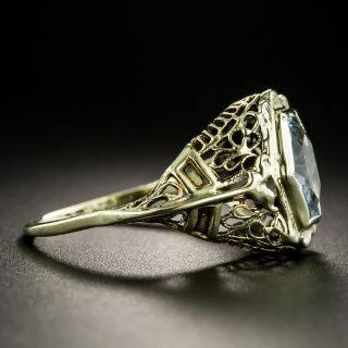 Art Deco Hexagonal-Cut Aquamarine Filigree Ring