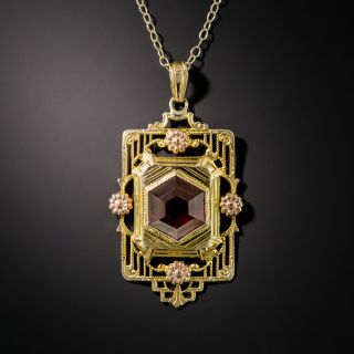 Art Deco Hexagonal Garnet Pendant - 2