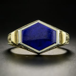 Art Deco Hexagonal Lapis Ring - 3