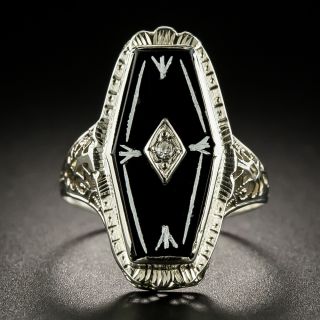 Art Deco Hexagonal Onyx and Diamond Dinner Ring - 3