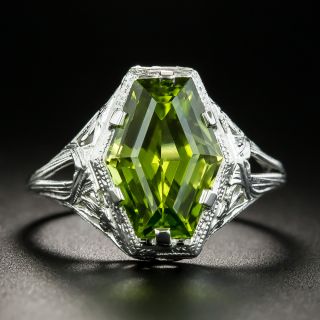 Art Deco Hexagonal Peridot Filigree Ring - 3