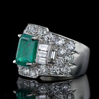Art Deco Inspired Emerald and Diamond Ring