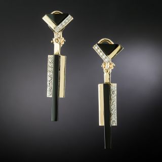 Art Deco-Inspired Onyx and Diamond Dangle Earrings - 2