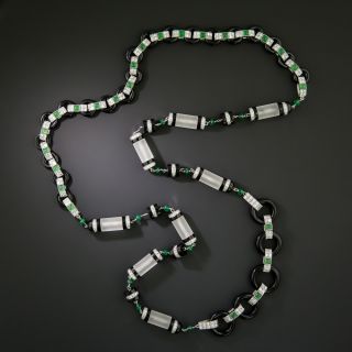 Art Deco-Inspired Rock Crystal, Diamond, Emerald and Onyx Necklace - 2