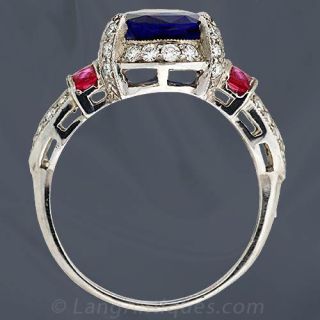 Art Deco Inspired Sapphire Ruby and Diamond Ring