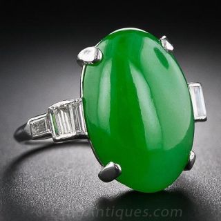 Art Deco Jade and  Diamond Platinum Ring