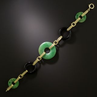 Art Deco Jade and Onyx Link Bracelet - 3