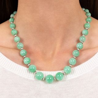 Art Deco Jade Bead and Diamond Rondelle Necklace