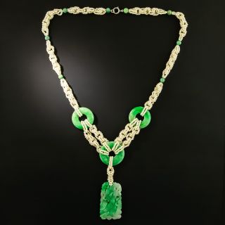 Art Deco Jadeite and Seed Pearl Necklace - 2