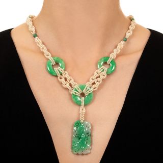 Art Deco Jadeite and Seed Pearl Necklace