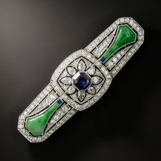 Art Deco Jadeite, Sapphire and Diamond Brooch by Dreicer & Co. - GIA - 3