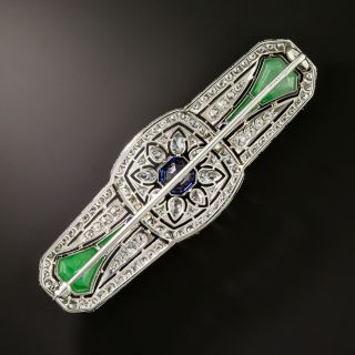 Art Deco Jadeite, Sapphire and Diamond Brooch by Dreicer & Co. - GIA