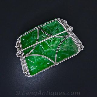 Art Deco Japanesque Carved Jade Pin