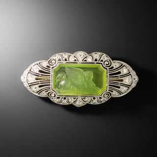 Art Deco Lamassu/Sphinx Glass Cameo Brooch - 2