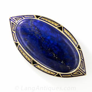 Art Deco Lapis and Enamel Brooch
