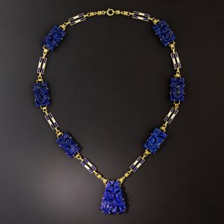 Art Deco Lapis and Enamel Necklace - 2