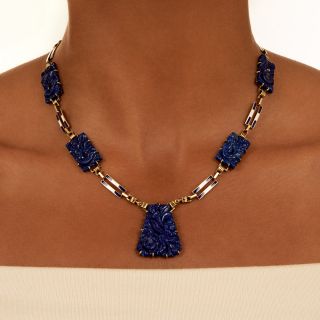 Art Deco Lapis and Enamel Necklace