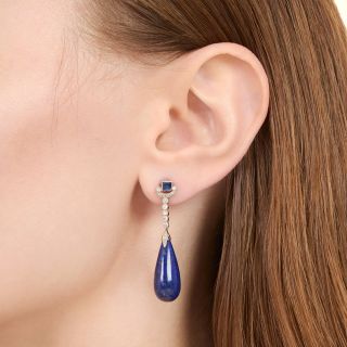 Art Deco Lapis, Diamond and Sapphire Earrings Attributed to Tiffany & Co