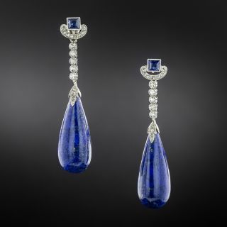 Art Deco Lapis, Diamond and Sapphire Earrings Attributed to Tiffany & Co - 2