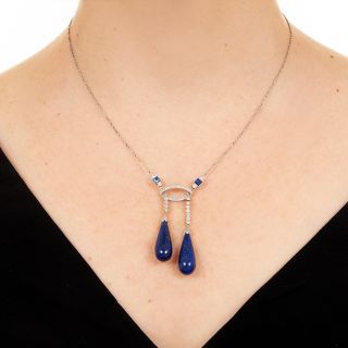  Art Deco Lapis, Diamond and Sapphire Pendant Attributed to Tiffany & Co